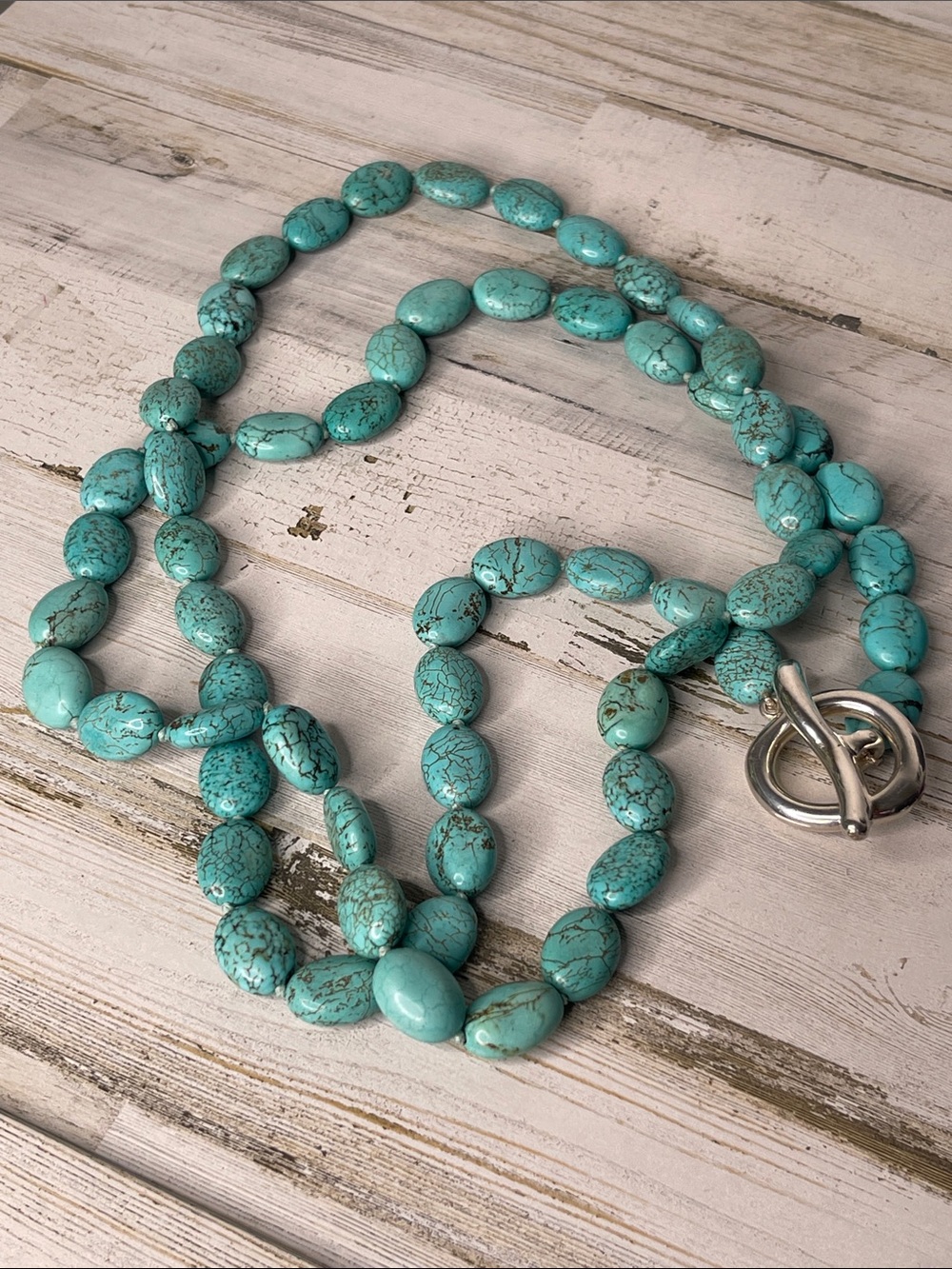 Turquoise Beaded Necklace 48” Long Statement Oversized Toggle - Picture 3 of 4